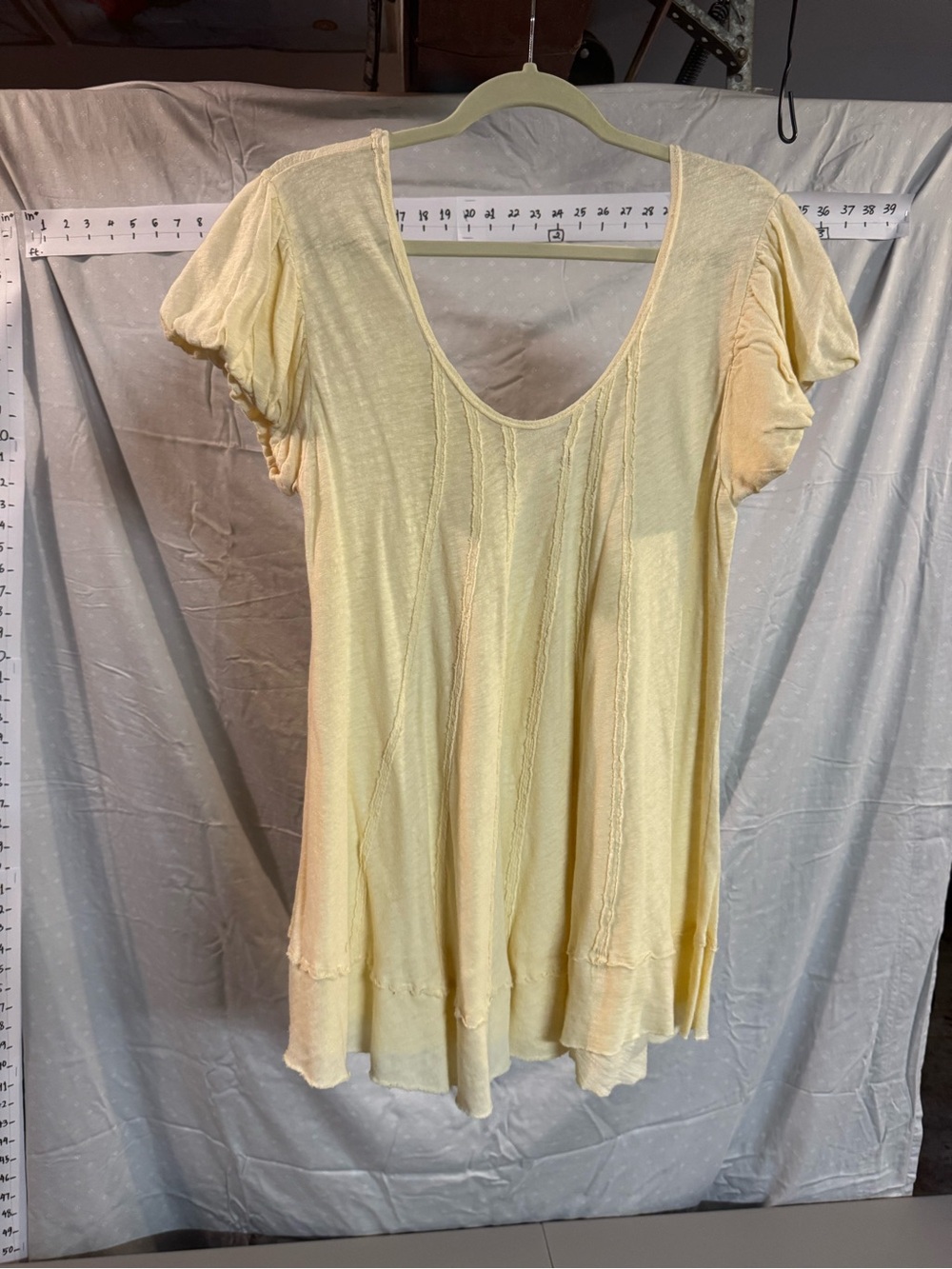 We The Free Pale Yellow Scoop Neck Flutter Sleeve Tunic
